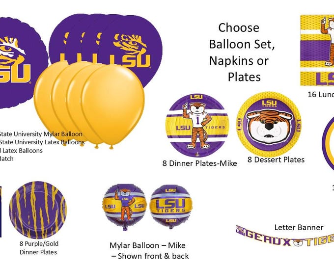 Louisiana State University Balloons, LSU balloons, Louisiana State University Napkins
