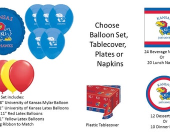 University of Kansas Balloons, Jayhawks balloons, Kansas University balloons, University of Kansas Napkins, Kansas Plates