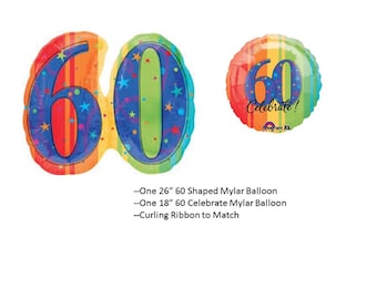60th Birthday Balloon Bouquet, 60 Celebrate Balloons