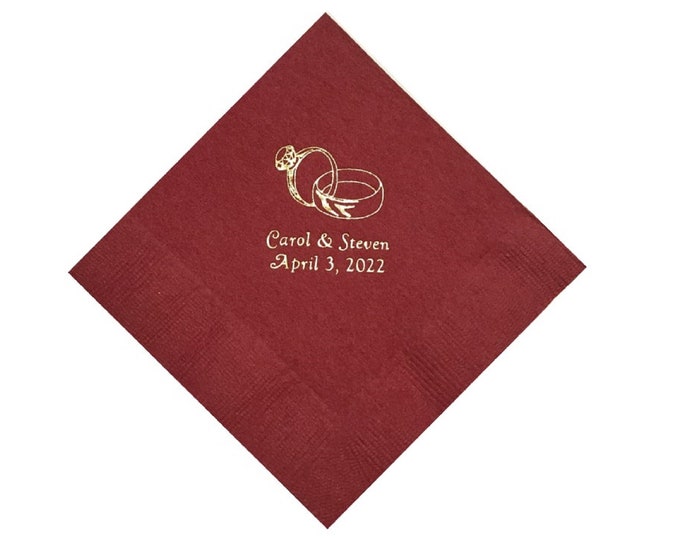 Personalized Beverage Napkins - Wedding Rings