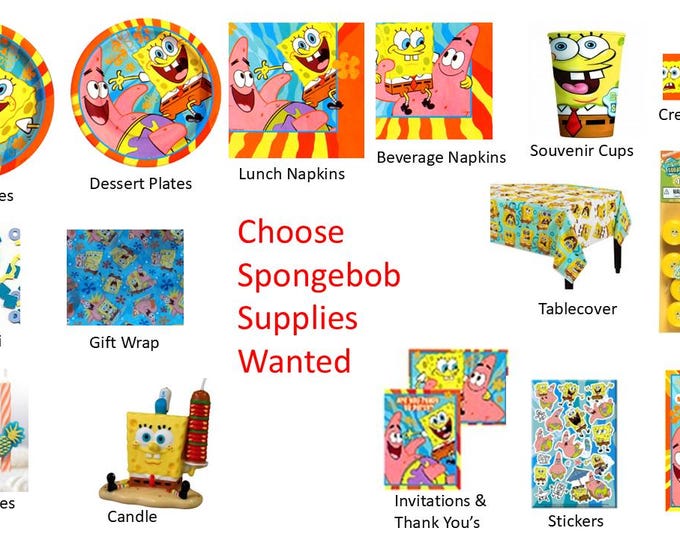 SpongeBob Plates, Sponge Bob Napkins, Tablecover, Candle, Spongebob Favor Pack, Gift Wrap
