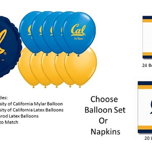 University of California Balloons, University of California Bears balloons, University of California napkins