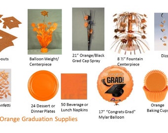 Orange Graduation Decorations, Orange Grad Mylar Balloons, Orange Graduation Decor,