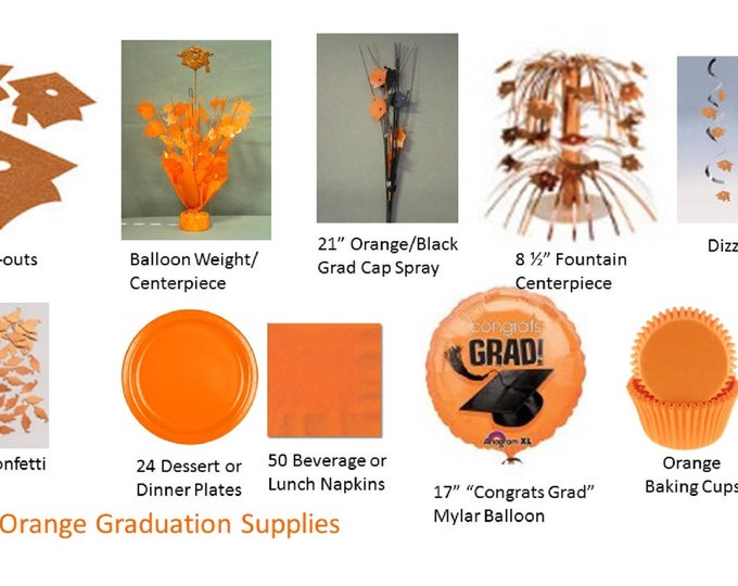 Orange Graduation Decorations, Orange Grad Mylar Balloons, Orange Graduation Decor,