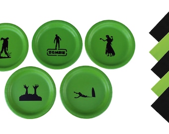 Zombies Dinner Plates, Zombies Dessert Plates - with Solid Color Napkins - Set for 5 people