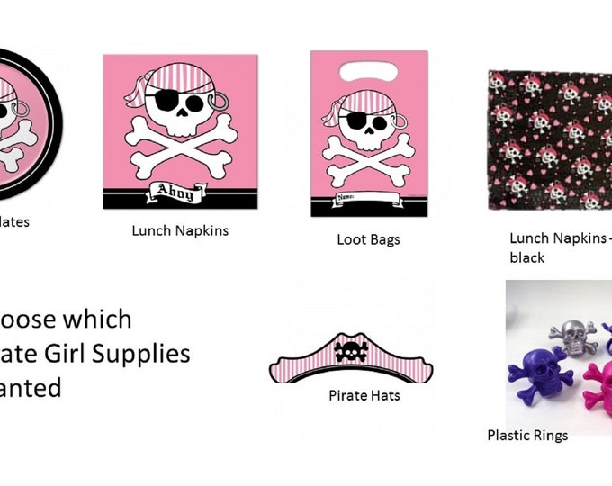 Pirate Girl Plates, Pirate Girl Napkins, Girl Pirate Napkins, Pirate Girl Loot Bags, Skull Rings