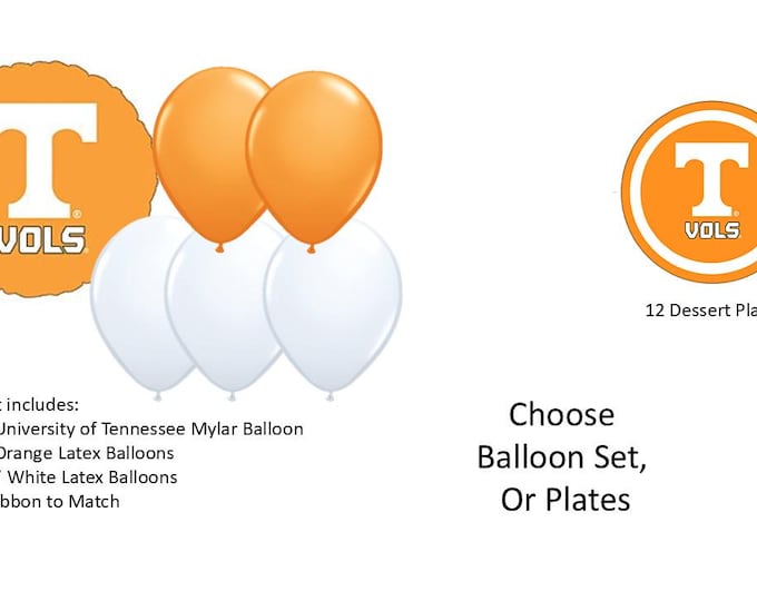 University of Tennessee Balloons, University of Tennessee Volunteers Balloons, Tennessee Plates