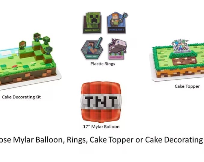 Minecraft Rings, Minecraft Cake Topper, Minecraft Balloon, Minecraft Cake Decorating Kit
