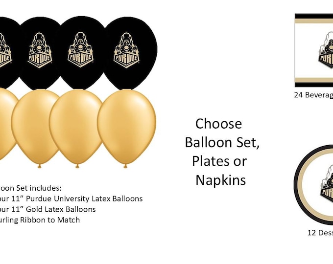 Purdue University Balloons, Purdue University Boilermakers balloons, Purdue University Napkins, Purdue Plates