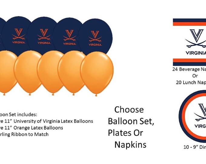 University of Virginia Balloons, University of Virginia Cavaliers Balloons, University of Virginia Napkins, University of Virginia Plates