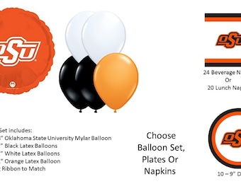 Oklahoma State Balloons, Oklahoma State Cowboys Balloons, Oklahoma State University balloons, Oklahoma State Napkins, Oklahoma State Plates