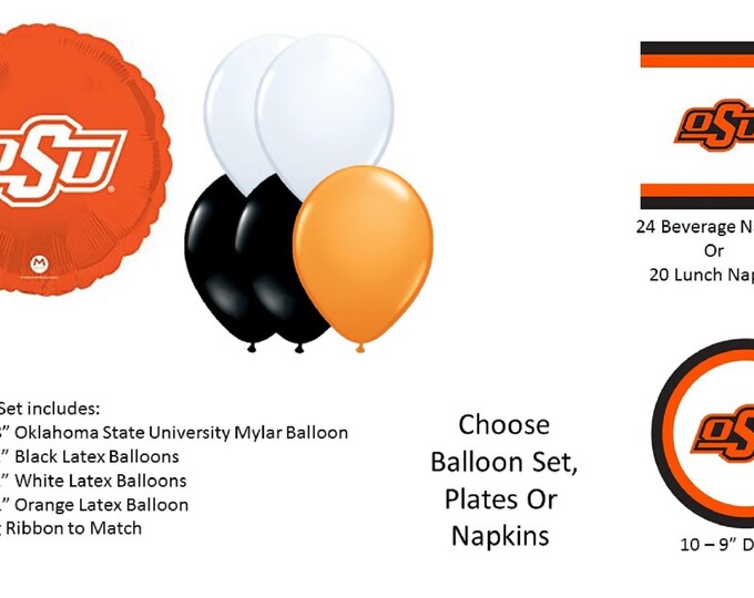 Oklahoma State Balloons, Oklahoma State Cowboys Balloons, Oklahoma State University balloons, Oklahoma State Napkins, Oklahoma State Plates
