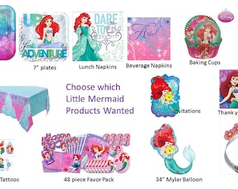 Little Mermaid Plates Napkins Favor Pack Invitations Tiaras Tablecover Baking Cups