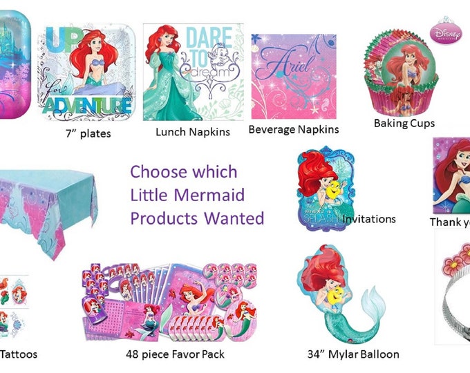 Little Mermaid Plates Napkins Favor Pack Invitations Tiaras Tablecover Baking Cups