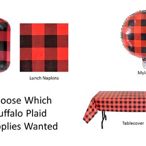 Buffalo Plaid Dinner Plates, Buffalo Plaid Dessert Plates, Buffalo Plaid Mylar Balloon, Buffalo Plaid Tablecover