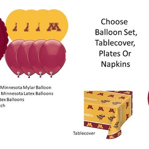 University of Minnesota Balloons, Minnesota University balloons, Minnesota napkins, Minnesota tablecover, Minnesota plates