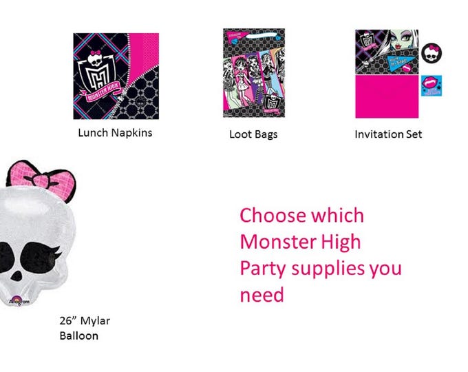 Monster High Napkins, Monster High Invitations, Monster High Baking cups, Monster High Balloons,