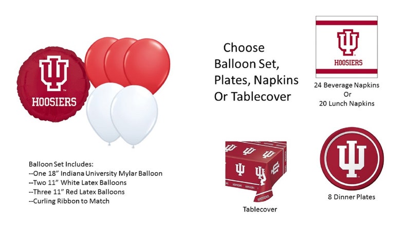 University of Indiana balloons, Indiana University Napkins, University of Indiana napkins, Indiana Plates, Indiana Tablecover image 1