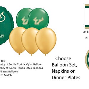 University of South Florida Balloons, University of South Florida Bulls Balloons, University of South Florida Napkins, South Florida plates