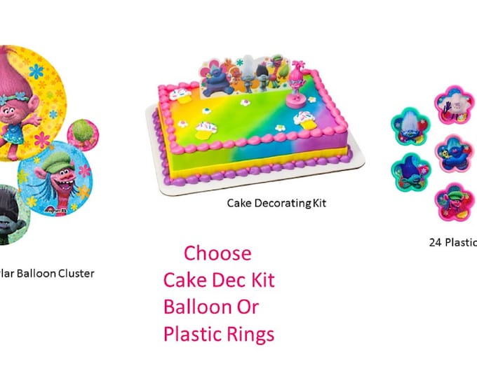 Trolls Balloon, Trolls Rings, Trolls Cake Decorating Kit