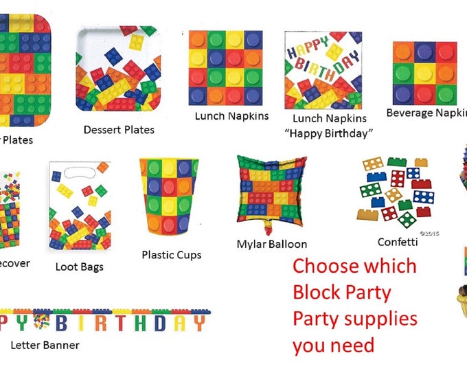 Block Party Plates, Block Party Napkins, Block Party Balloon, Block Party Banner