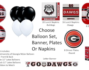 University of Georgia Balloons, Napkins, Banner, Dinner Plates, Tablecover