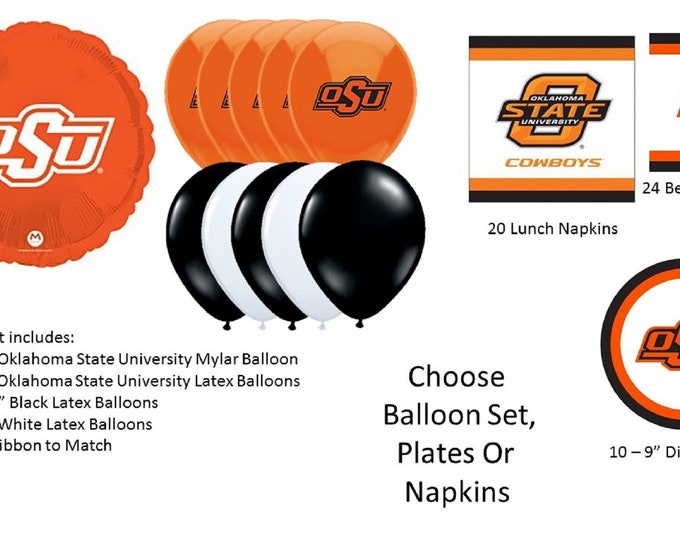 Oklahoma State Balloons, Oklahoma State Cowboys Balloons, Oklahoma State University balloons, Oklahoma State Napkins, Oklahoma State Plates