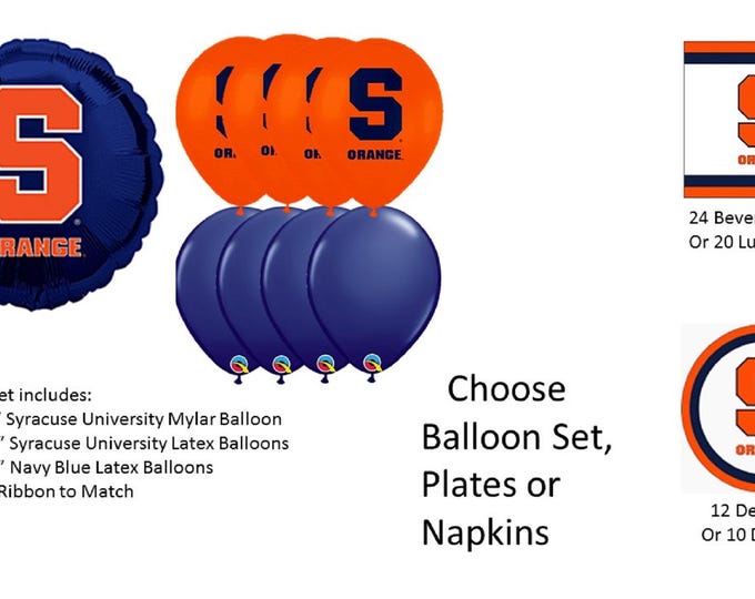 Syracuse University Balloons, Syracuse University Orangemen Balloons, Syracuse University Napkins, Orangemen Napkins