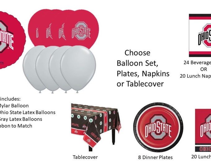 Ohio State Balloons, Ohio State Napkins, Ohio State Tablecover, Ohio State Lunch Napkins, Ohio State Plates