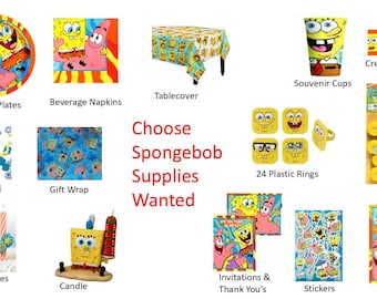 SpongeBob Plates, Sponge Bob Napkins, Tablecover, Candle, Spongebob Favor Pack, Gift Wrap
