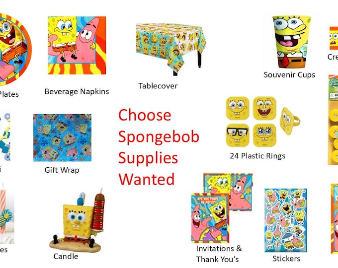 SpongeBob Plates, Sponge Bob Napkins, Tablecover, Candle, Spongebob Favor Pack, Gift Wrap