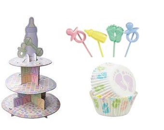 Baby Feet Cupcake Stand with Baking Cups & Baby Picks