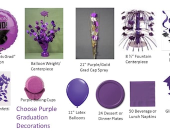 Purple Graduation Decorations, Purple Grad Mylar Balloons, Purple Graduation Decor, Purple Plates, Purple Napkins