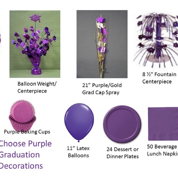 Purple Graduation Decorations, Purple Grad Mylar Balloons, Purple Graduation Decor, Purple Plates, Purple Napkins