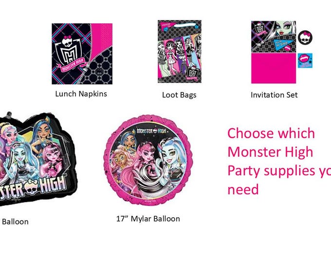 Monster High Napkins, Monster High Invitations, Monster High Baking cups, Monster High Balloons,
