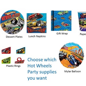 Hot Wheels Balloons, Hot Wheels Plates, Hot Wheels Napkins, Hot Wheels Gift Wrap, Hot Wheels Rings, Hot Wheels Invitations, Hot Wheels Loot