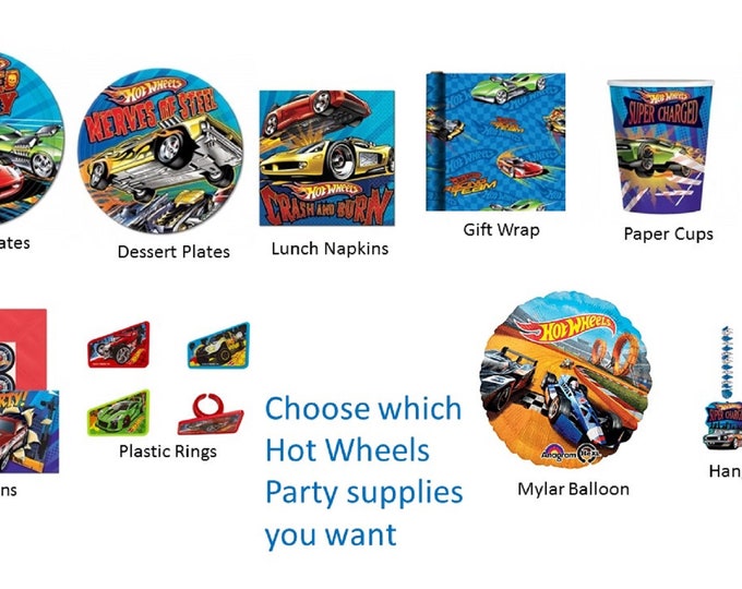 Hot Wheels Balloons, Hot Wheels Plates, Hot Wheels Napkins, Hot Wheels Gift Wrap, Hot Wheels Rings, Hot Wheels Invitations, Hot Wheels Loot