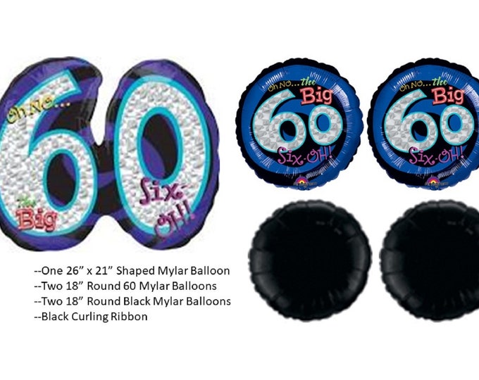 60th Birthday Balloon Bouquet, Oh No the Big 60 Balloons