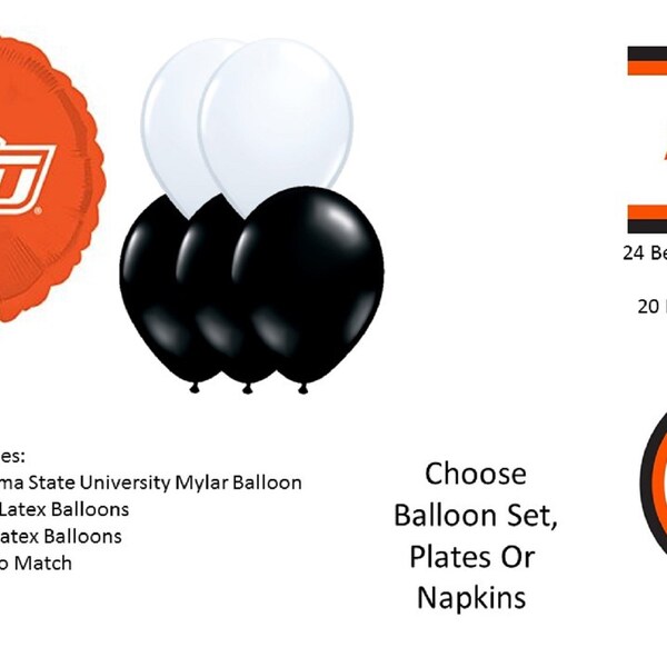 Oklahoma State Balloons, Oklahoma State Cowboys Balloons, Oklahoma State University balloons, Oklahoma State Napkins, Oklahoma State Plates