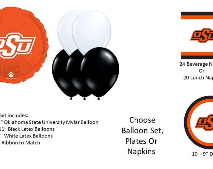 Oklahoma State Balloons, Oklahoma State Cowboys Balloons, Oklahoma State University balloons, Oklahoma State Napkins, Oklahoma State Plates