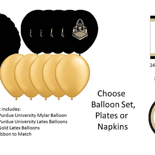 Purdue University Balloons, Purdue University Boilermakers balloons, Purdue University Napkins, Purdue Plates