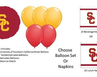 University of Southern California Balloons, USC Balloons, University of Southern California Napkins, USC Plates