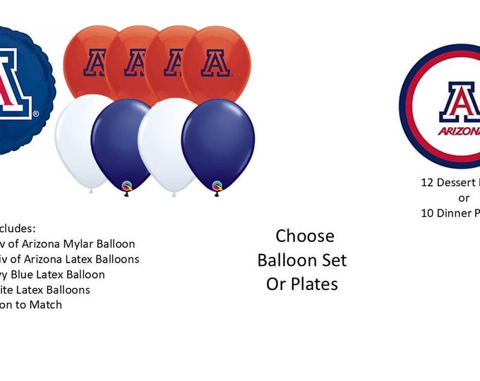 University Of Arizona Balloons, Arizona University Balloons, Arizona Napkins, University of Arizona Plates