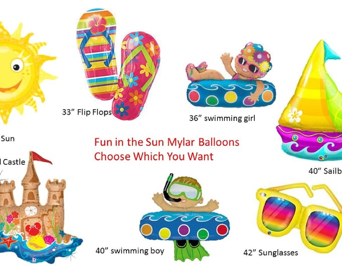 Fun in the Sun Balloons, Summer Fun Balloons, Sun Balloon, Sailboat Balloon, Sand Castle Balloon, Flip Flop Balloons