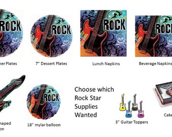 Rock Star Plates, Rock Star Napkins, Rock Star Balloon, Guitar Cake Topper, Guitar Plates, Guitar Napkins, Guitar Balloon