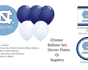 University of North Carolina Balloons, Tarheels balloons, University of North Carolina Plates, University of North Carolina Napkins