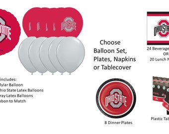 Ohio State Balloons, Ohio State Napkins, Ohio State Tablecover, Ohio State Lunch Napkins, Ohio State Plates