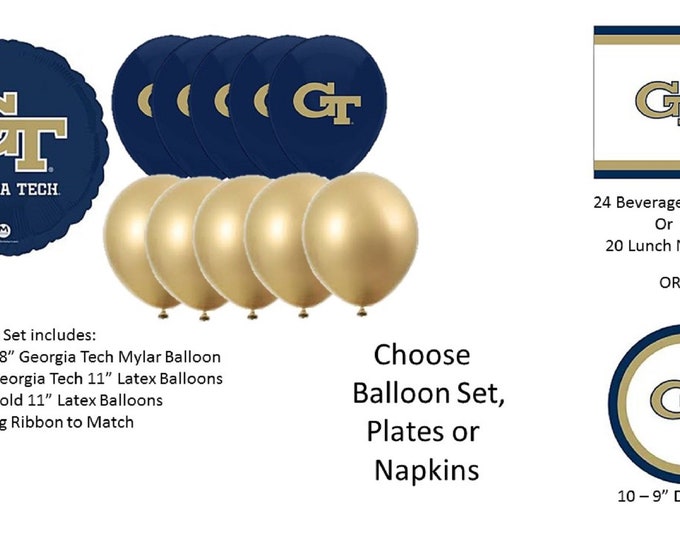 Georgia Tech Balloons, Georgia TechYellow Jackets balloons, Georgia Tech Napkins, Georgia Tech Dinner Plates