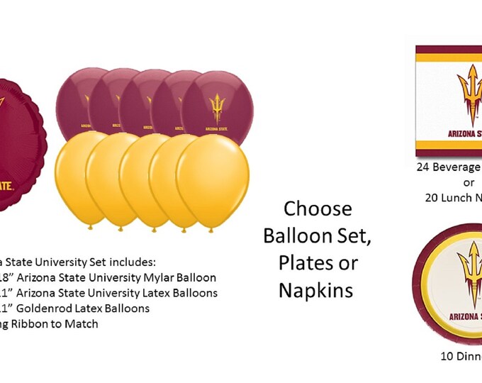 Arizona State Balloons, Sun Devils Balloons, Arizona State Plates, Arizona State University Balloons, Arizona State Napkins