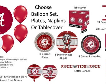 University of Alabama Balloons, University of Alabama Napkins, University of Alabama Plates, Alabama Tablecover